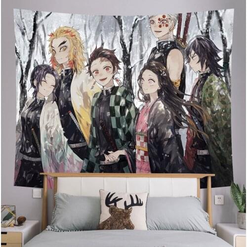 Devils Blade Japanese Anime Manga Home tapiz Demon Slayer Kimetsu No Yaiba Childrens Room Decor Wall Covering Fabric Tapestry