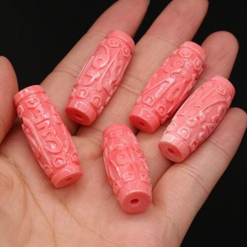 10pcs Artificial Coral Beads Cylindrical Punch Pink Coral Stone Beads for Making Jewelry DIY Necklace Bracelet 13x35mm
