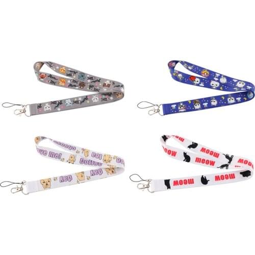 J2914 Cartoon Cat Lanyard Keychain keys Badge ID Mobile Phone Rope Cute Lanyard With Card Holder Cover For Animals Lovers