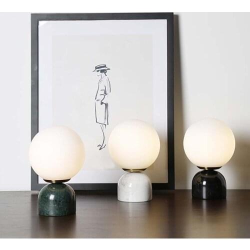 Creative Small Marble Table Lamp Frosted Glass Ball Bedside Lamp Home Decor Desk Lamp Office Study Reading Lighting Fixtures