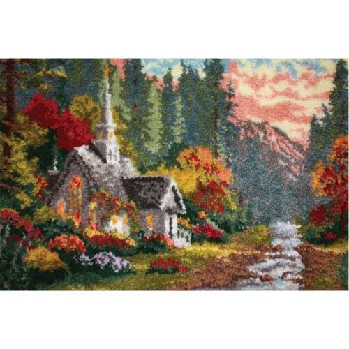 Hook Rug Kit DIY Mat Needlework Kit Unfinished Crocheting Rug Yarn Cushion Embroidery Carpet Gray house Big size110x75cm