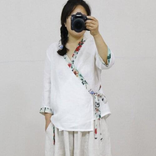 Women Loose Ramie Retro Patchwork Jackets Outerwear Ladies Loose Summer Coat Female 2021 Ramie Tops