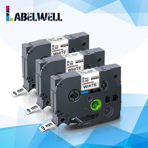 Labelwell Laminated Label tape compatible for Brother P-Touch printer ribbon tze221 tze-221 9mm label cartridge tze 221 tze tape