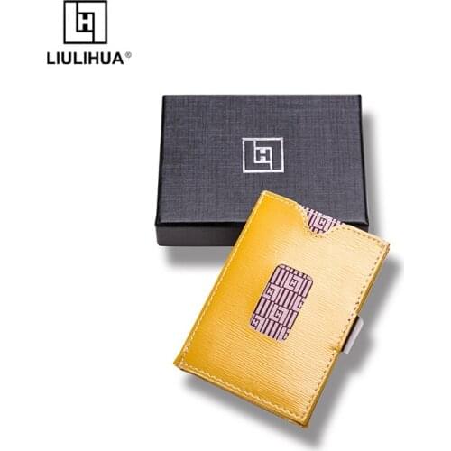 LIULIHUA Hot Sell Genuine Leather Luxury Designer Wallet with Stainless Steel Hasp Unisex Card Holder Mini slim Marrant purse