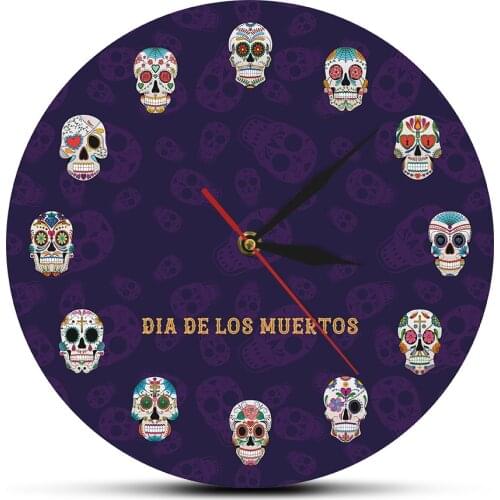 Mexican Colorful Mandala Skull Acrylic Wall Clock Flowered Dead Head Decor Wall Watch Human Tattoo Day of the Dead Souvenir