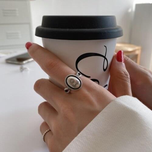 925 Sterling Silver Fashion Retro Smiling Face Twist Rope Thai Silver Color Rings for Women Jewelry Gifts Wholesale S-R824