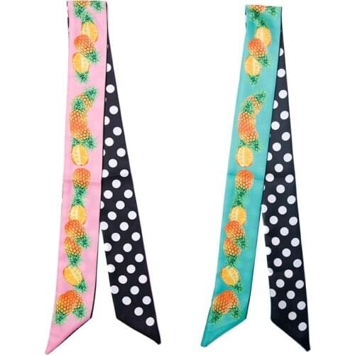 Fashion cute bag silk scarf ladies luxury pineapple print twill satin scarf tie bag handle ribbon womens headscarf headband J54