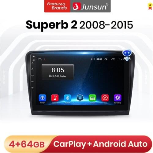Junsun V1 Pro 4G Android 10.0 4G+64G Car Radio Multimedia Player For Skoda Superb 2 2008-2015 GPS Navigation no 2din dvd