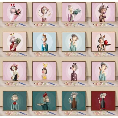 Eyes Closed Girl Painting By Numbers For Kids Kits Hand Painted Decor Drawing Canvas DIY Oil Coloring Paint Picture By Numbers