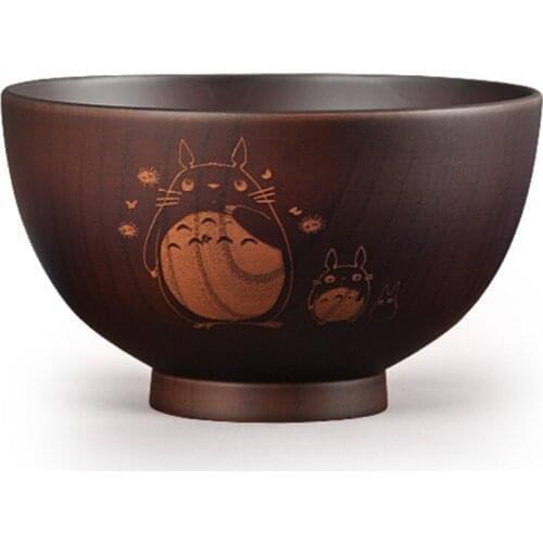 4 Pieces Japanese Wood Bowl Sets Cartoon Handmade Carved Tableware Dinnerware