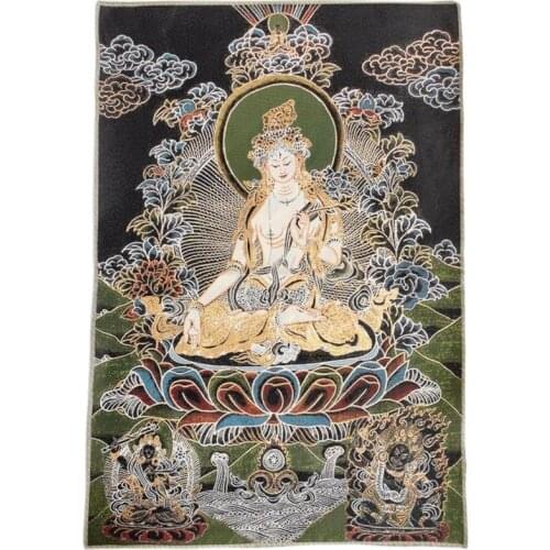 Nepalese golden Thangka embroidery brocade canvas painting Tibetan Thangka painting Buddha statue White Tara Buddha statue