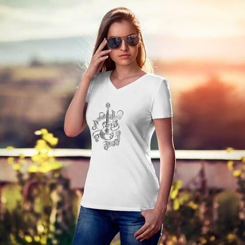 2021 New T Shirts Womens Streetwear Wholesale Casual Loose Clothes Musical Notes And Guitar Printed Gorgeous Pinterest Tshirt