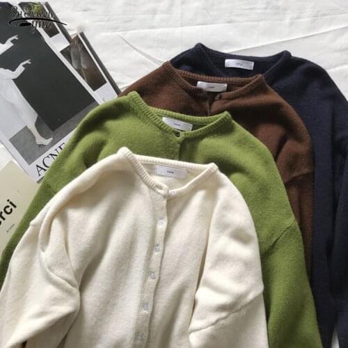 Autumn Women Sweater Long Sleeve Solid Cotton Sweaters O-neck Knit Loose cardigan 2021 Chic Office Lady Clothes 10325