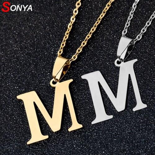 SONYA A To Z Stainless Steel 26 Letters Initial Necklace For Women Alphabet Necklaces Pendants Friends Family Gifts Necklace