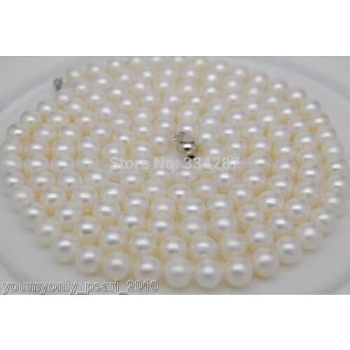 Natural 8-9mm AAA+white pearl necklaces 50"Long