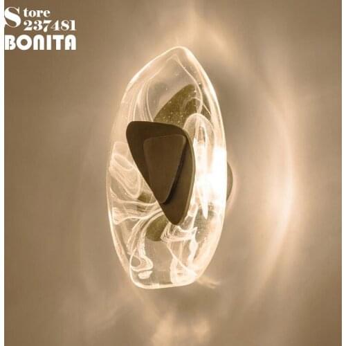 Simple Glass Art Wall Light Led Solar Eclipse Light Luxury Crystal Ice Cube Wall Lamp Shell Fog Glass sconces Wall Lighting