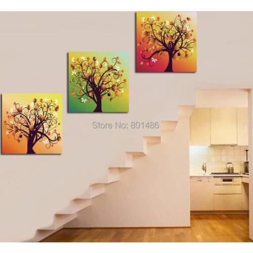 Direct factory price ! Large size 3 pieces modern picture happy tree art painting print on canvas for home wall decoration