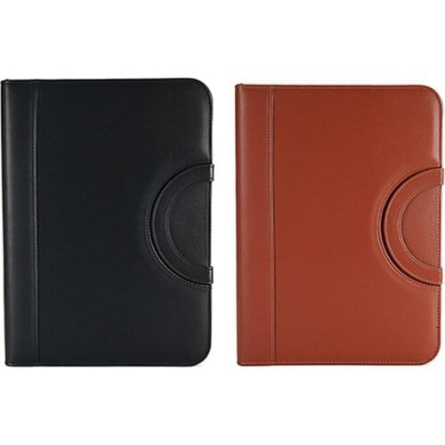 A4 Zipper Portfolio Binder Business Portfolio Document Organizer Black Brown PU Bag Portable For Men Women Office Stationery