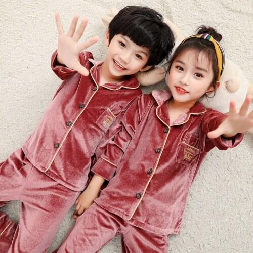 Warmed for winter Pijamas Kids Flannel Pijama set Baby boy girl Golden velvet Cardigan Pajamas Children sleepwear Infant pajamas