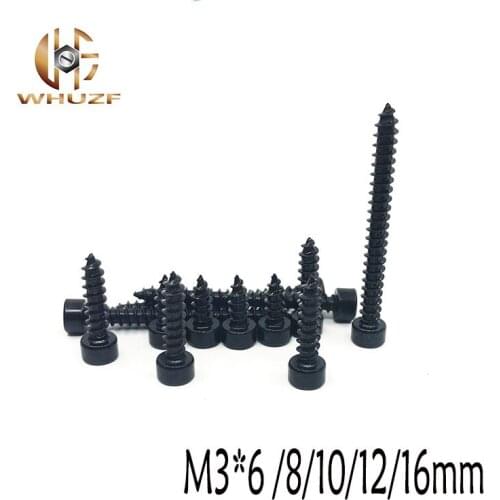 20pcs/lot Carbon Steel With Black M3*6 /8/10/12/16 Hexagon Socket Cap Head self tapping screw Model Screw