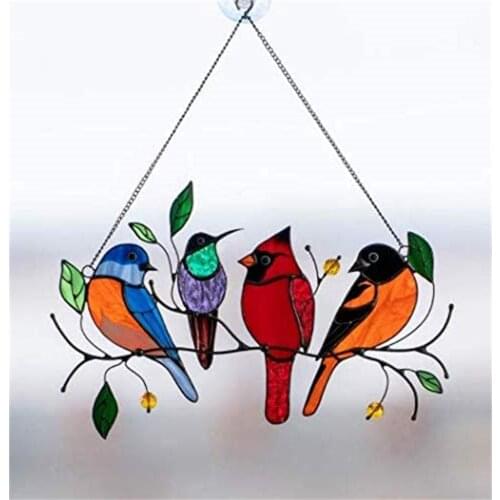 Vintage Creative Bird Series Hanging Pendant Window Panel Ornament Home Hanging Decorations for Living Room