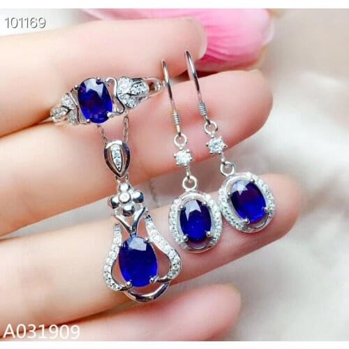 KJJEAXCMY boutique jewelry 925 sterling silver inlaid Natural sapphire Necklace Ring Earring Set Support detection trendy