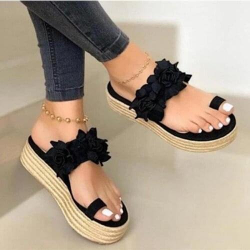 Women Slippers Summer Casual Daily Flower Slip On Platform Sandals Thick Bottom Slippers Comfortable Beach Shoes Plus Size