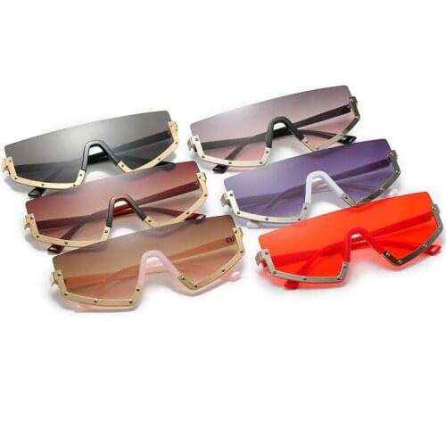 New Women Men Semi-Rimless Sunglasses Metal Frame One Piece Sun Glasses Vintage Oversized UV400 Sunglasses Shades Eyewear