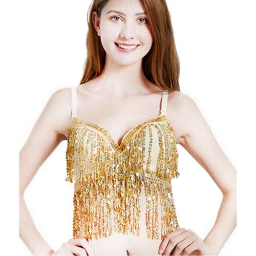Women Belly Dance Top Bra Sequins Tassel Latin Jazz Dance Clothes Girl Night Club Wear Accessories Sequins Bra Tops Clothes