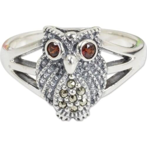 Vintage Ancient Silver Color Red Eye Owl Animal Female Male Alloy Ring for Women Men Party Jewelry Accessories Size 5-11