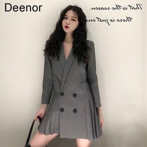 Deenor Women Summer Dress Suit Skirt Dress Long Sleeve Retro Coat Female French Style Mini Sexy Vintage Ins Girls Streetwear