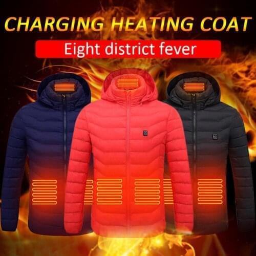 Winter USB Electric Heating Jacket 8 Zone Smart Heating Waterproof Heated Coat 3 temperature levels Infrared Heating Warm Jacket