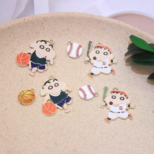 10pcs Cartoon Sport Football Basketball Metal Enamle Charms Craft Pendant for Earring Necklace DIY Bracelet Jewelry Making