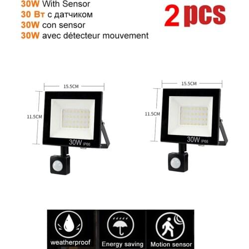2 pcs 220V 10-100W LED FloodLight Spotlight Exterior Street wall reflector LED Light Lamp PIR Motion Sensor Waterproof IP65 Gard