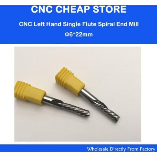 2pcs/set 6mmx22MM Single Flute DOWN Cutter, Left Helical Carbide Milling Tool Bits for Cutting Grooving Wood, Plastic Board, PVC