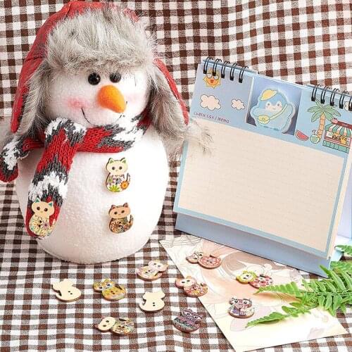 30pcs 30mm Wooden Buttons Mixed Color 2 Holes Cat Shape Pattern Random Multicolor Ornament Craft Sewing Scrapbooking Wholesale