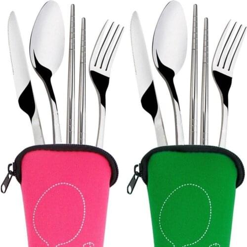 4Pcs/Set Stainless Steel Cutlery Tools Outdoor Camping Flatware Set Fork/Spoon/Knife/Chopsticks Pocket Utensils Picnic Tableware
