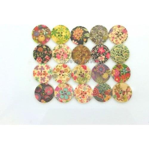 Free Shipping 40 Pcs Mixed Multicolor Flower 4 Holes Round Wood Sewing Buttons Scrapbooking 30mm Knopf Bouton D2092