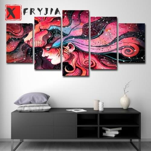5pcs diamond painting Abstract artistic woman full square round drills diamond embroidey cross stitch diamond picture mosaic