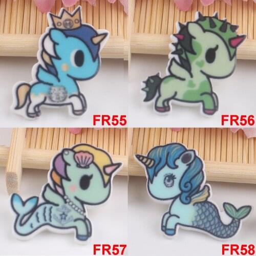 50pcs Cartoon Unicorn Flat Back Resins For Childrens Hair Bow Centers Accessories Horse Planar Resin DIY Craft Home Decorations