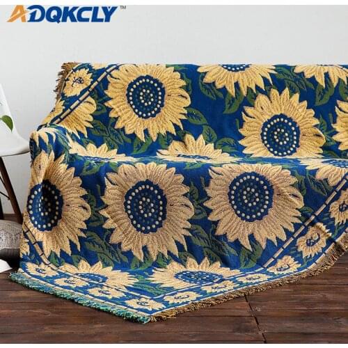 ADQKCLY Sunflower Floral Sofa Towel Cotton&Linen Knitting Sofa Blanket for Home Textile Bedspread Sheet Carpet throw Blankets