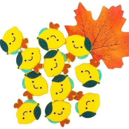 Chengkai 10pcs Silicone Lemon Shape Beads Cartoon DIY Baby Infant Pacifier Teething Making Necklace Sensory Toy Food Grade Beads