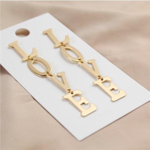 Long Dangle English Letter LOVE Linked Pendant Charm Gold Earrings for Women Bridal Wedding Party Romantic Gold Earrings