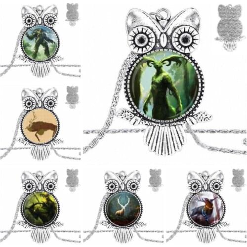 EJ Glaze Forest Of God For Girls Glass Cabochon Pendant Necklace Owl Fashion Necklace
