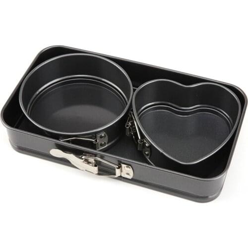 Cake Molds Bakeware 3Pcs/Set Black Carbon Steel Square Heart Type Mini Baking Pan Non-Stick Metal Bake Mould Kitchen Cake Tools