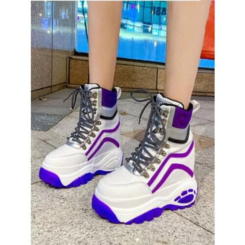 Gothic punk Martin boots autumn winter thick-soled high-top sports plus velvet inner heightening short boots kawaii shoes cos