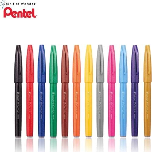 Pentel Colored Art Marker Felt Pen Calligraphy Drawing Brush Stroke Pens School Stationery Office Supplies 12 Color Pen SES15C