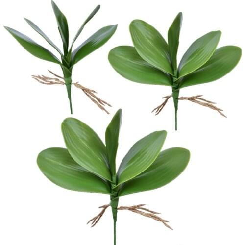Artificial flower, leaves of Phalaenopsis (moth orchid), leaf / green (green) / 1 bundle