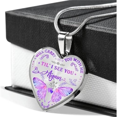 Exquisite Butterfly Heart Pendant Necklace I Will Carry You I See You Again Memorial Necklace Christmas Jewelry Gift for Women