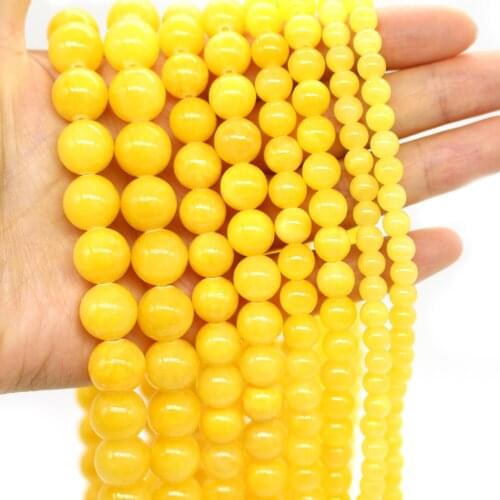 Oameusa 6mm 8mm 10mm 12mm Round Yellow Jades Stone Beads For Jewelry Making DIY Bracelet Necklace Earring Wholesale